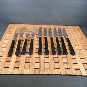 Vintage Bakelite-Handled Flatware Set – Elegant MCM Stainless Steel Black Handle